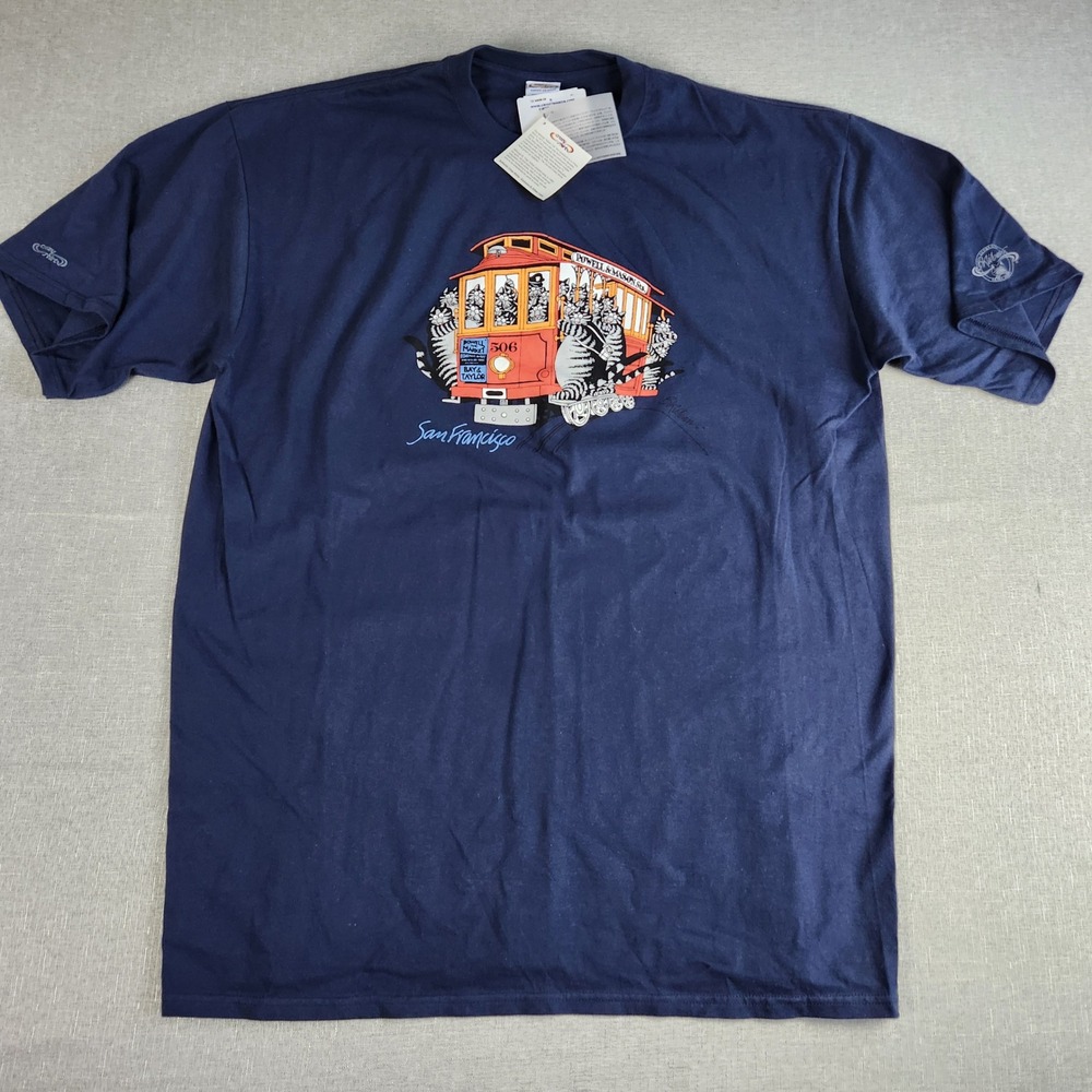 Crazy Shirts B Kliban Cat San Francisco Cable Car T-Shirt Navy Blue XXL NWT